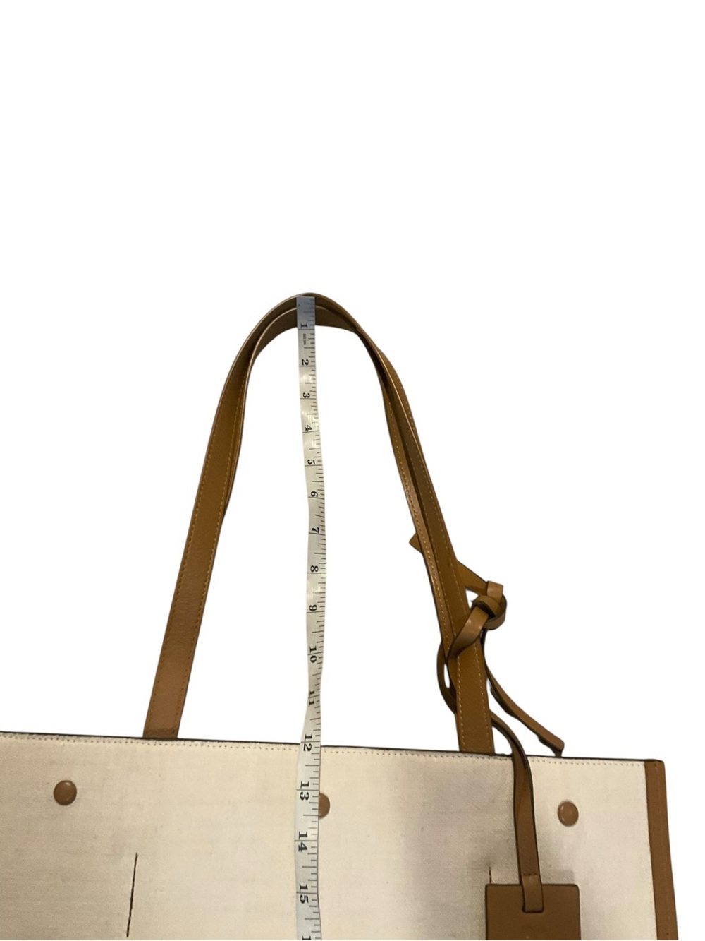 Cream Canvas Tote with Tan Leather Trim and Tag - Picture 12 of 13